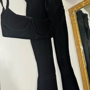 Women's Black Ribbed Pants & Top Set
